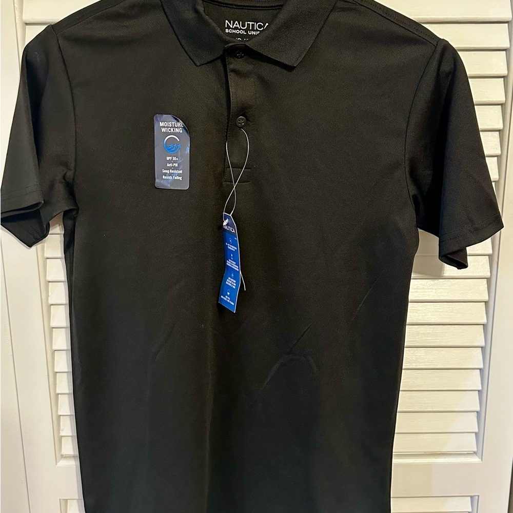 NAUTICA Uniform School Boys Polo Performance Stretch S/S Black L14/16 NWT